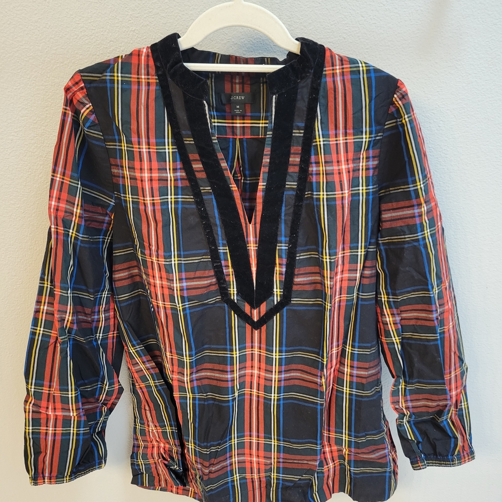 J.Crew Plaid V-Neck Blouse